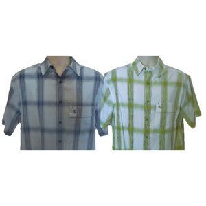 Lot 2 Aaigle Men’s Medium Plaid Button Down Shirts Blue Green Short Sleeve Casua